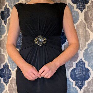 David Meister dark navy blue cocktail dress with beaded waist, women's size 4